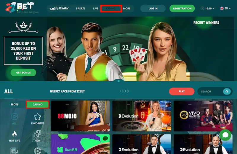 22Bet Live Casino Welcome Bonus Screenshot